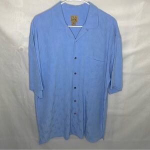 Jos A Bank Mens L Blue Tropical Palm Camp Shirt Modal Blend Resort Hawaiian